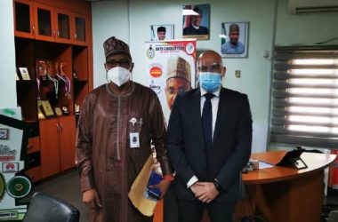 L-R: Professor Muhammad Bello Abubakar, managing director, Galaxy Backbone Limited and Mr. Walid Bou Abssi, business Development manager at SHELT Global Limited, during the agreement signing ceremony at GBB’s office in Abuja (Nigeria)