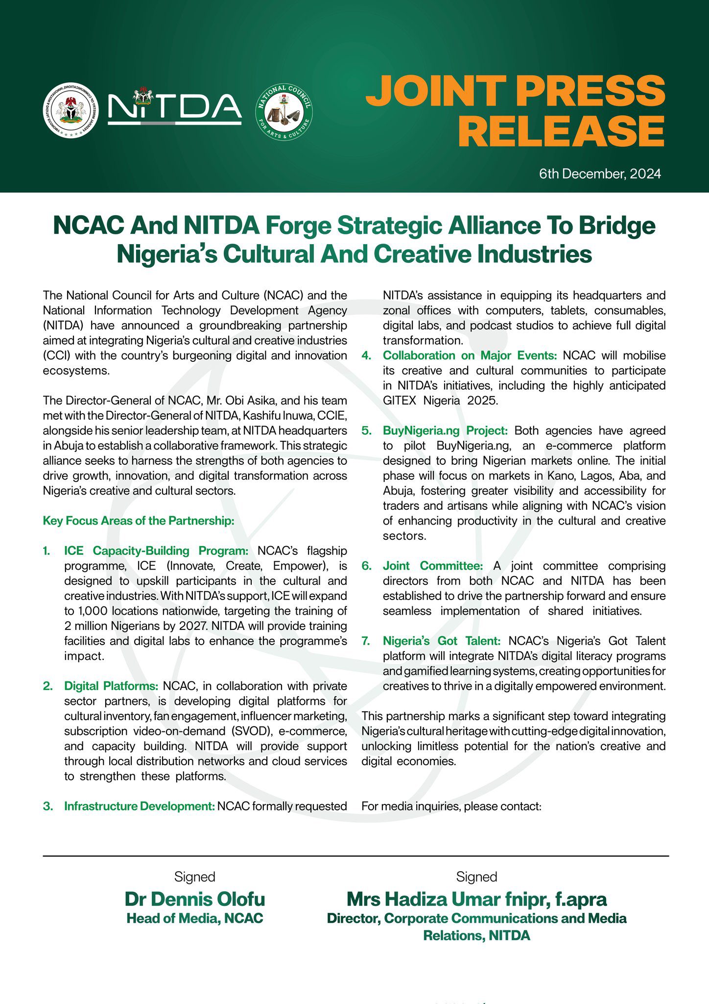 NITDA and NCAC press release