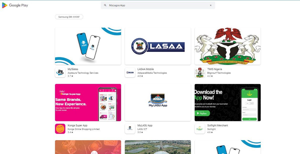 Search result of MyLagos App on Google Play Store
