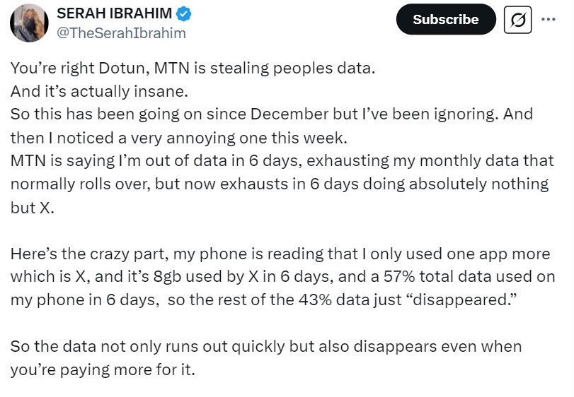 reactions to MTN Nigeria's data and voice depletion