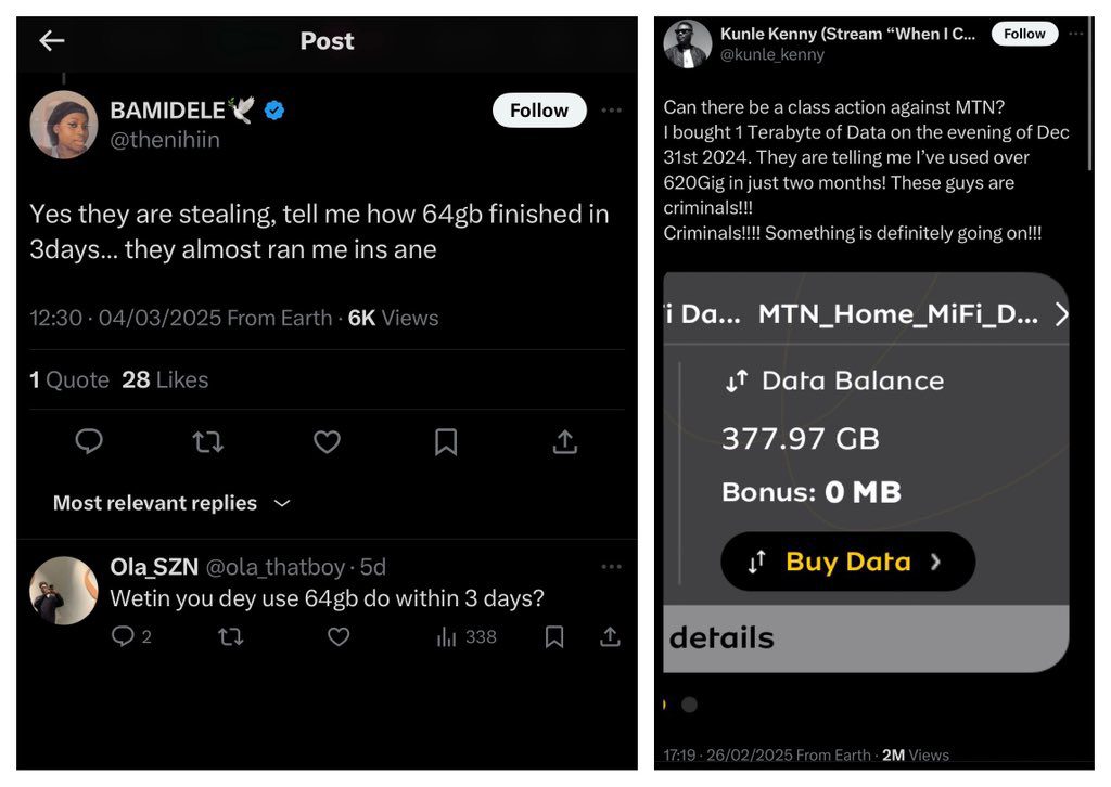 reactions to MTN Nigeria's data and voice depletion