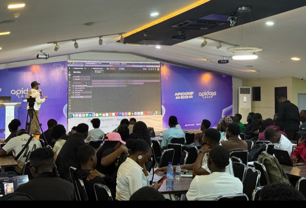 Favour Onuoha speaking at a conference 