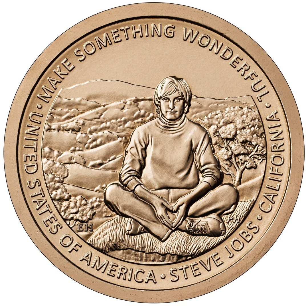 Steve Jobs commemorative $1 coin design from the U.S. Mint’s 2026 American Innovation series.