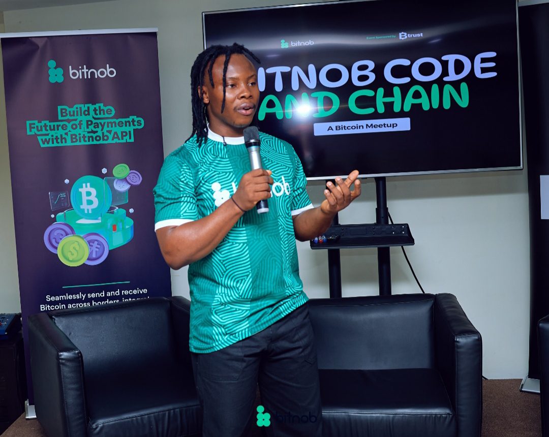 Damilola Robert, Head of Growth and Marketing at Bitnob making a presentation