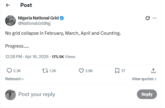 Nigerians react as national grid celebrates zero power collapse in 3 months
