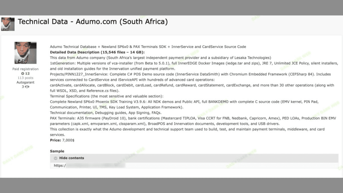 South Africa's Adumo allegedly breached, source code and internal systems up for sale on dark web