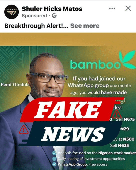 Billionaire Femi Otedola warns of fraudulent Bamboo investment scheme