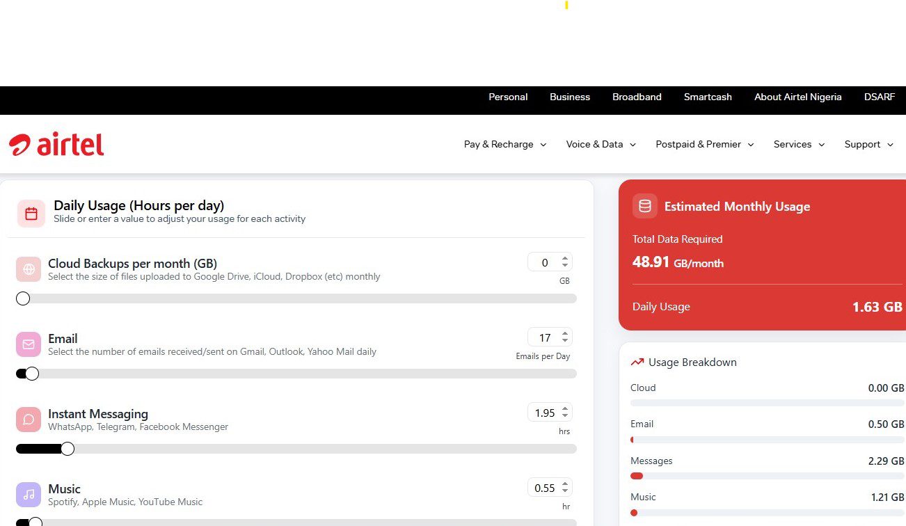 Airtel Nigeria data calculator