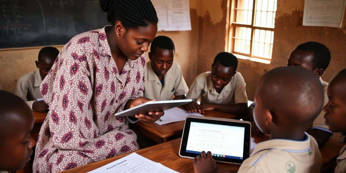 Nigerian teacher providing differentiated instruction with AI tools to students