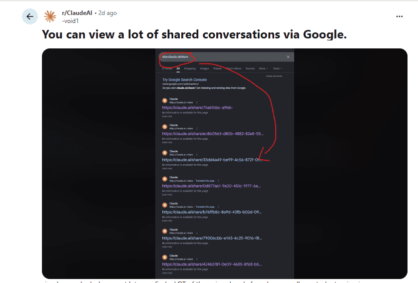 Claude's chats leak on Reddit 
