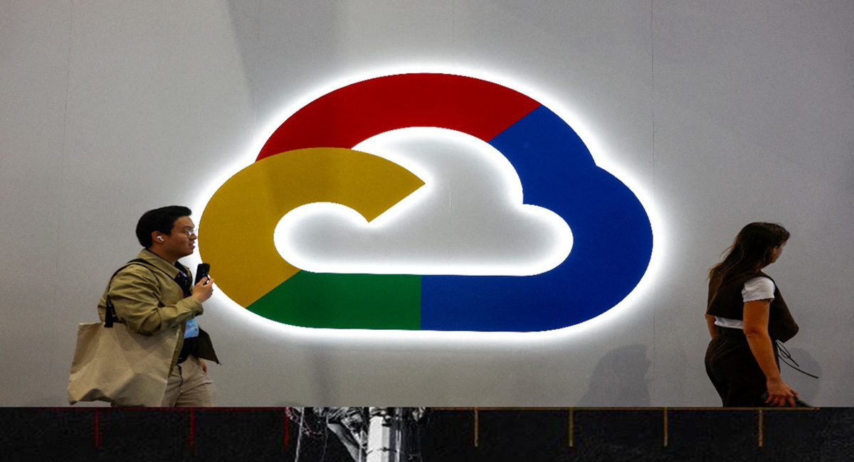 People walk next to the Google Cloud logo in Barcelona, Spain, March 4, 2025. REUTERS/Albert Gea