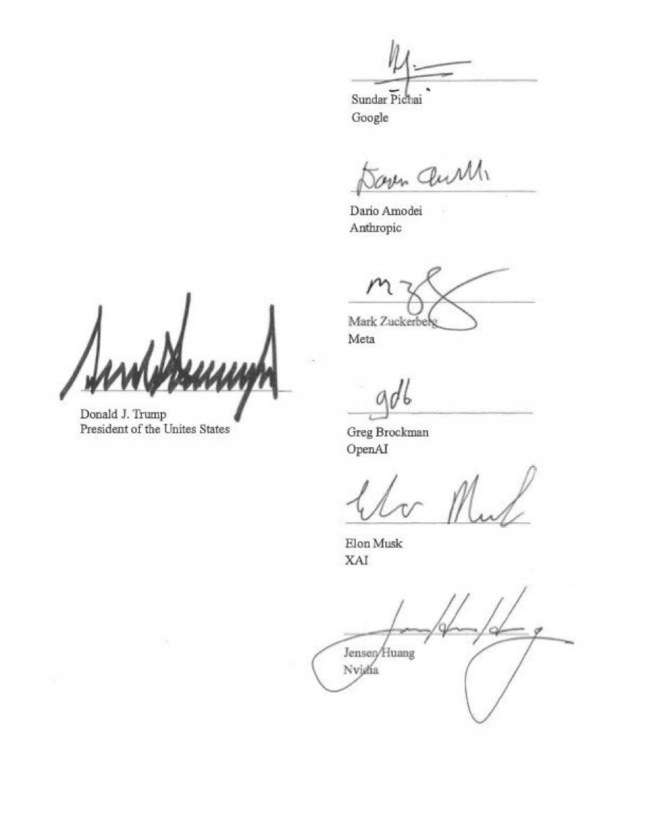 Trump and AI leaders sign a self-regulation pact as America seeks to keep its Super Intelligence lead&nbsp;