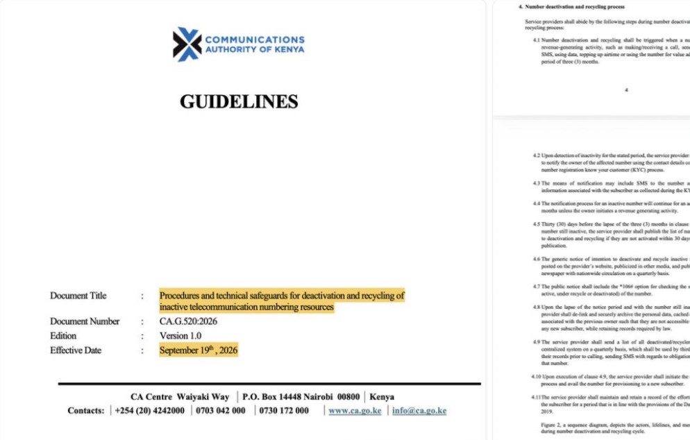 Kenyan phone lines dectivation guidelines