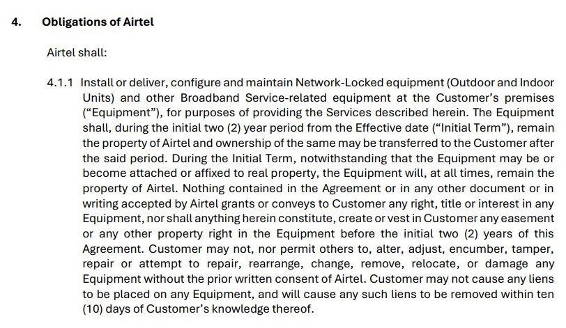 Router: Airtel 5G ODU Terms and Condition